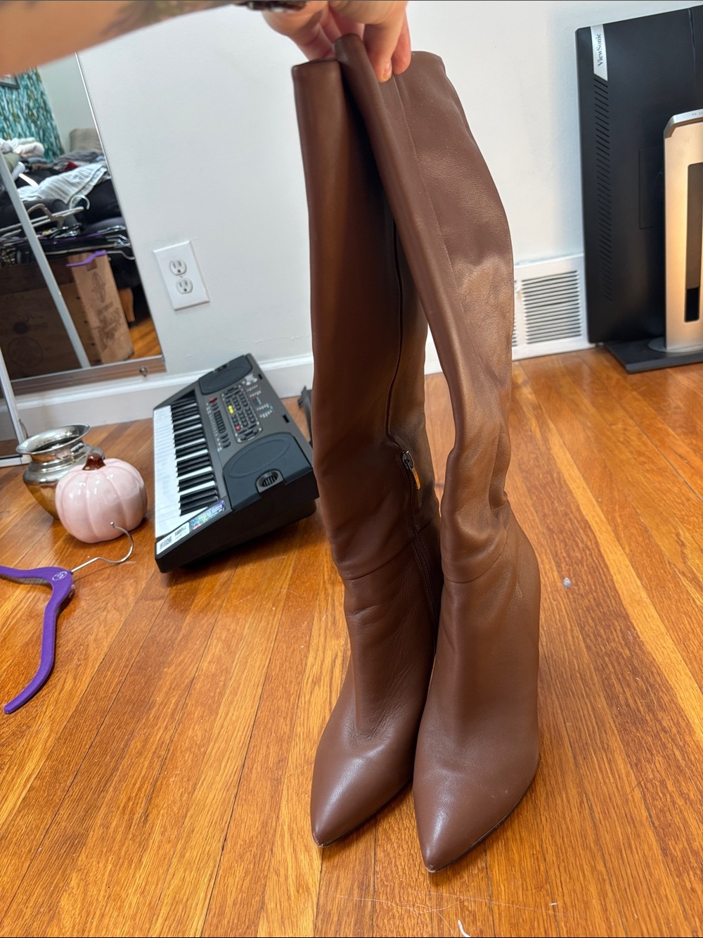Nine West Brown Pointed-Toe Knee-High Heeled Boots